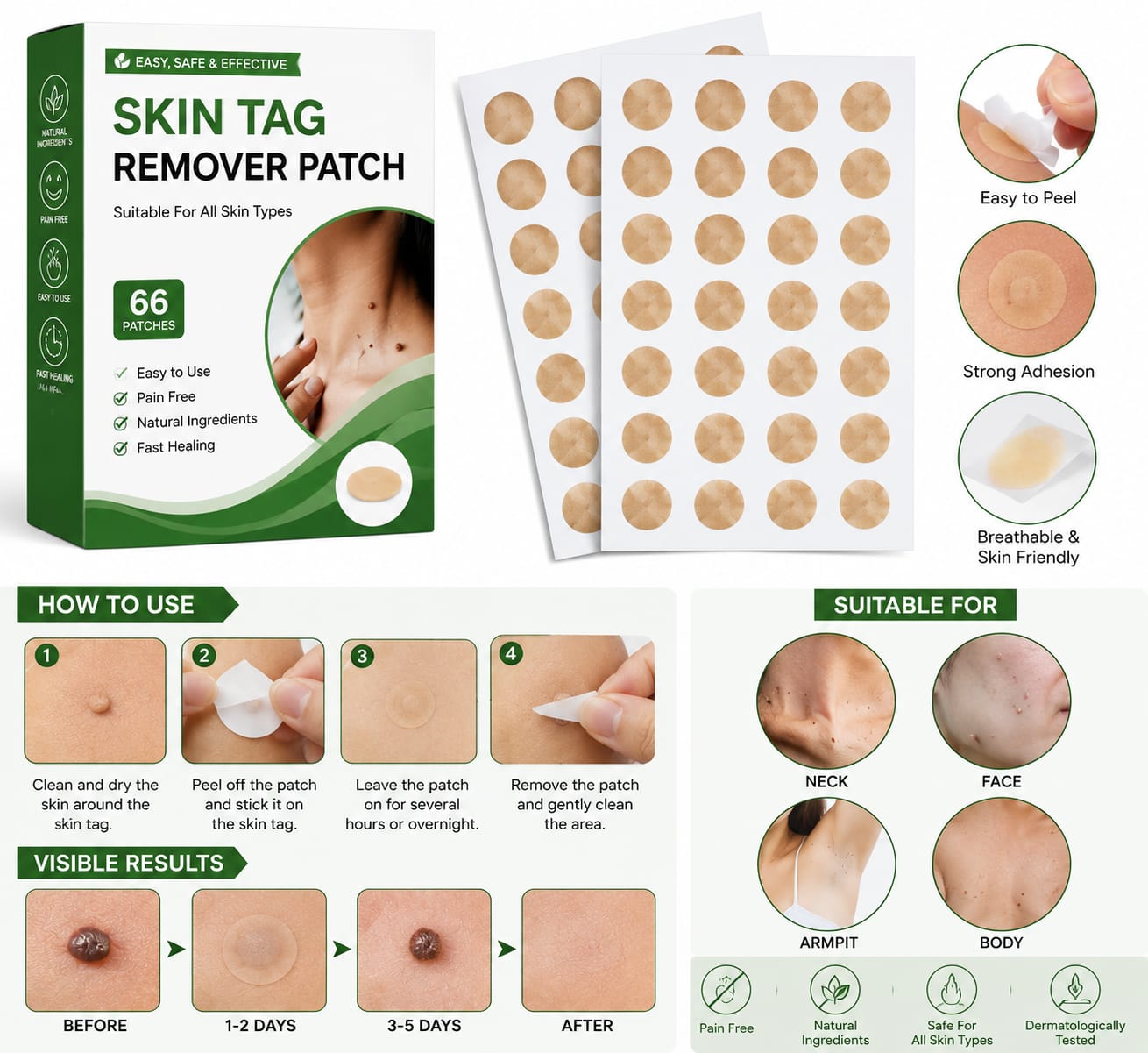 66 Pcs Skin Tag Remover Patch for Face and Body in pakistan